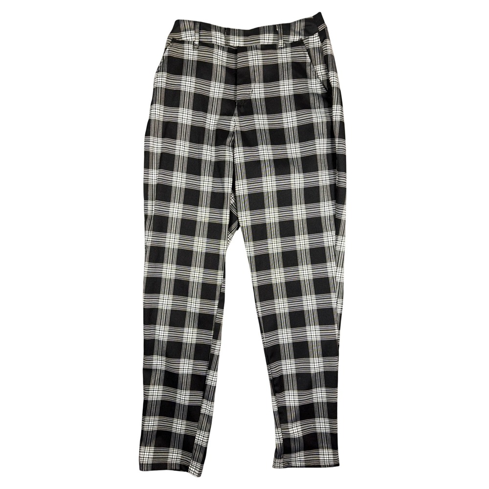 Hot Topic Womens Black White Plaid Tapered Trousers Elastic Back Pants Size M